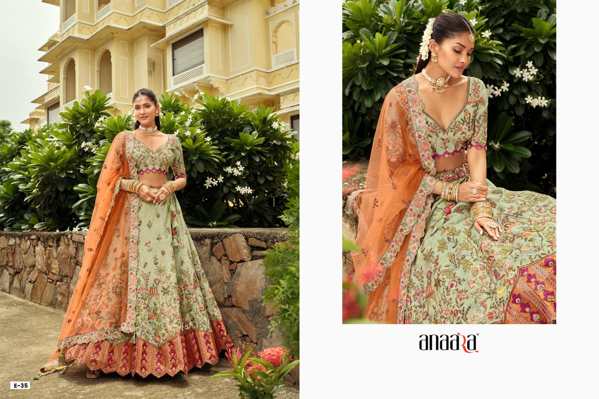 Silk Embroidered Lehenga Choli Set, Mirror Work, Net Dupatta, Wedding Reception Wear