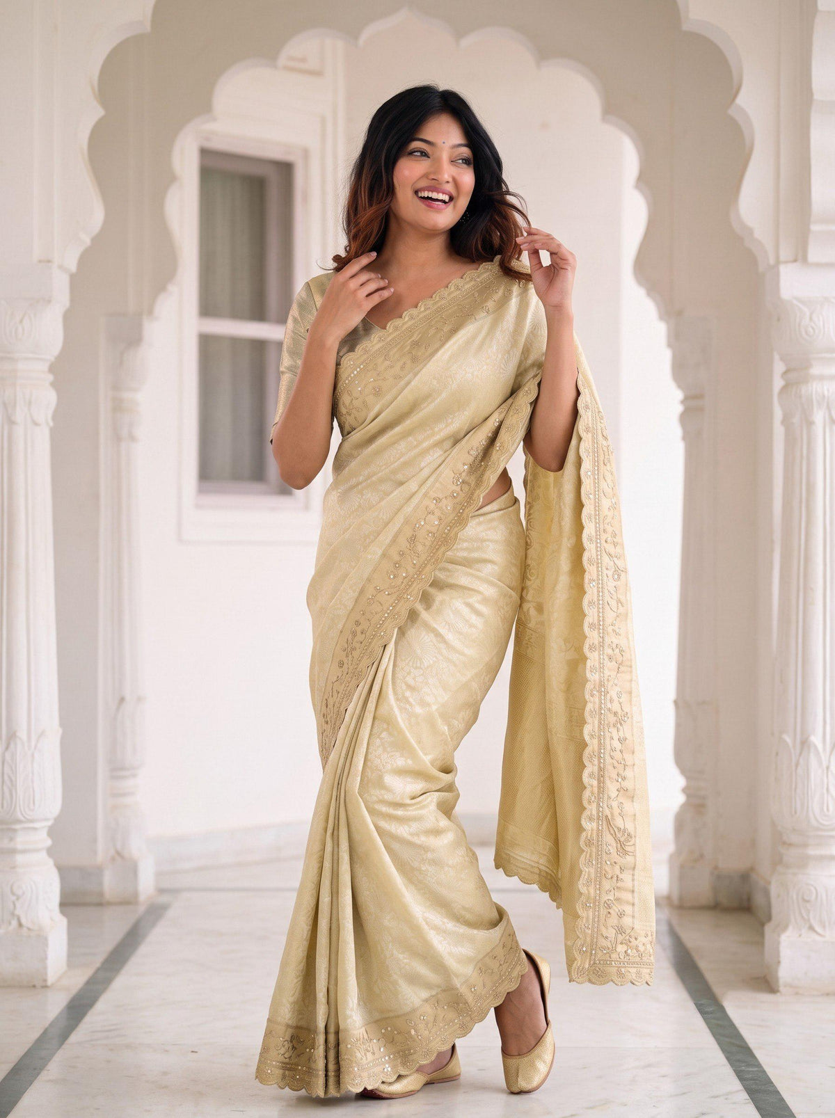 Pure Kanjivaram Silk Saree | Gold Zari Border, Embroidered Wedding Saree, Unstitched Blouse