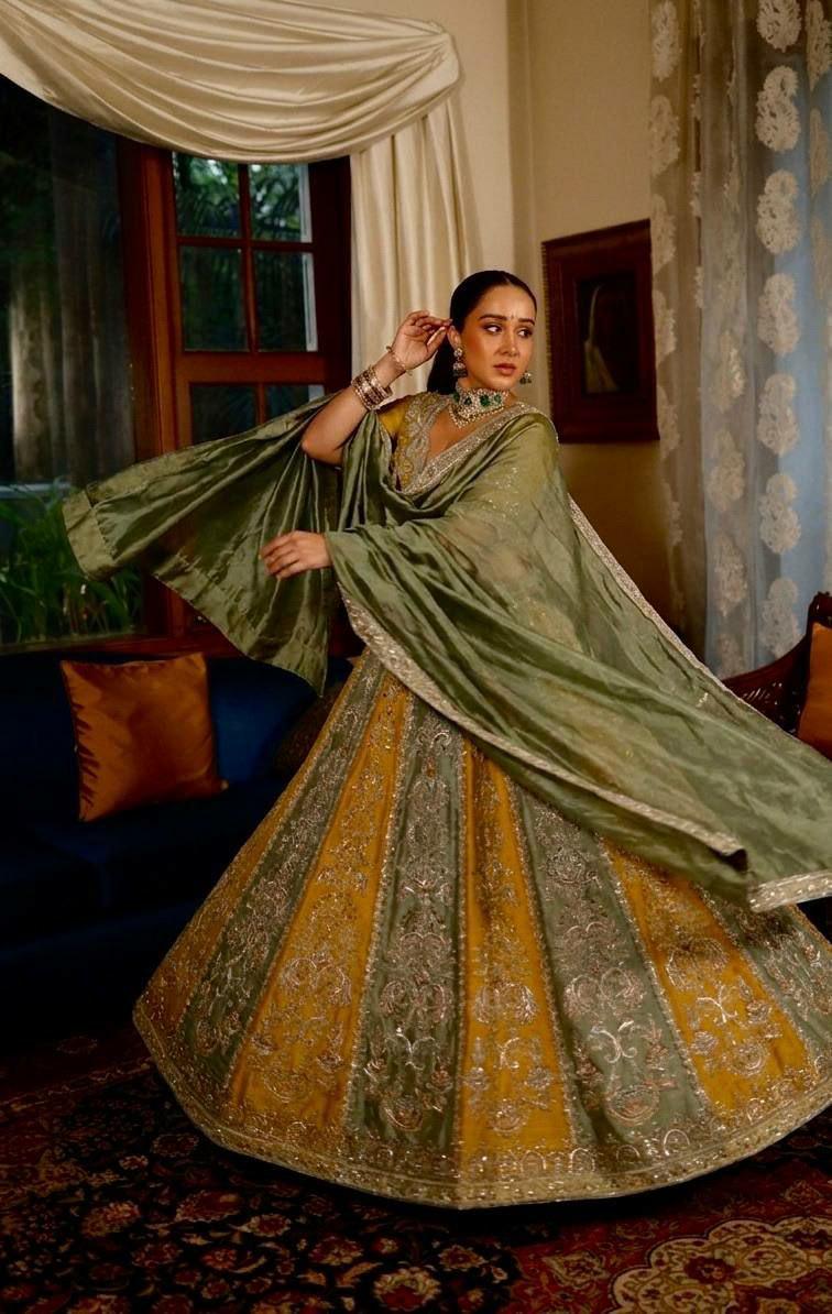 Roman Satin Silk Lehenga Choli Set | Sequins Dori Embroidery | Designer Wedding Flare (3.5 Meter)