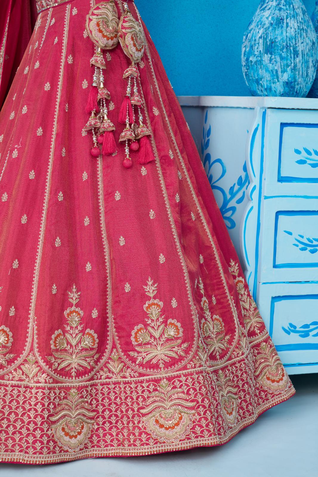 Teal Tissue Lehenga Choli Set, Beads Sequins Embroidery, Indian Wedding Outfit
