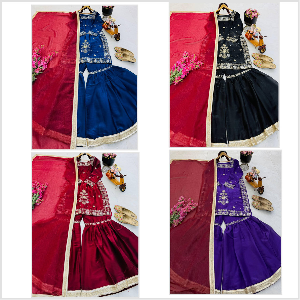 Embroidered Jimmy Choo Palazzo Suit Set, Sequins Work Kurta, Festive Party Wear Outfit