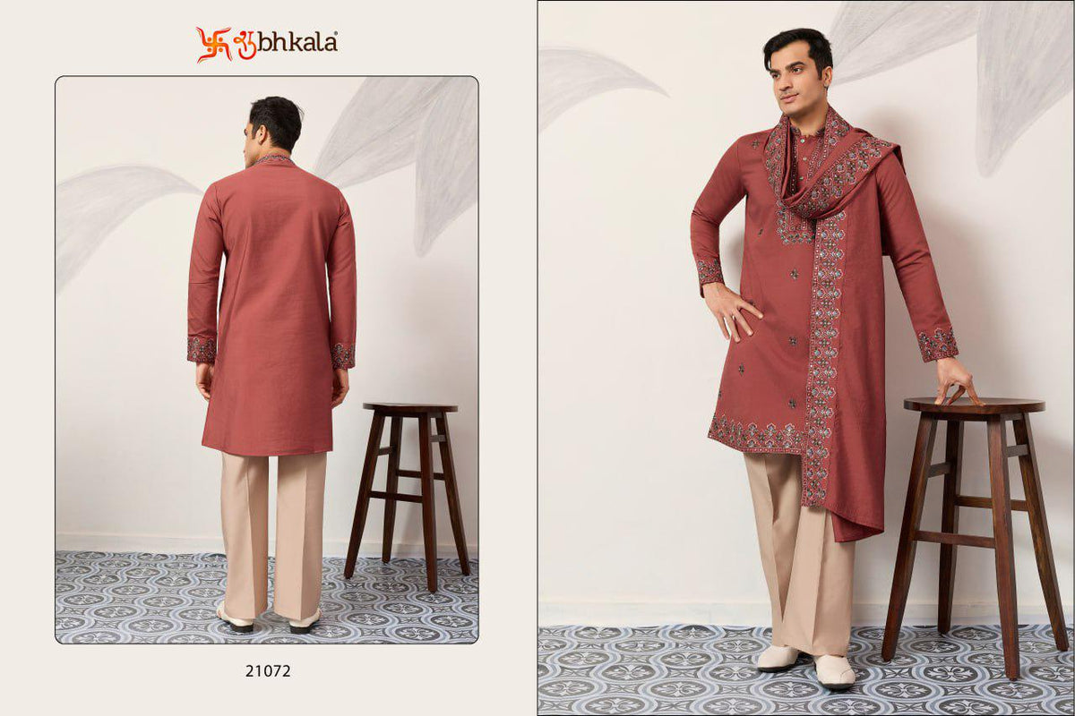Men's Viscose Silk Kurta Set with Dupatta and Pant, Festive Ethnic Wear