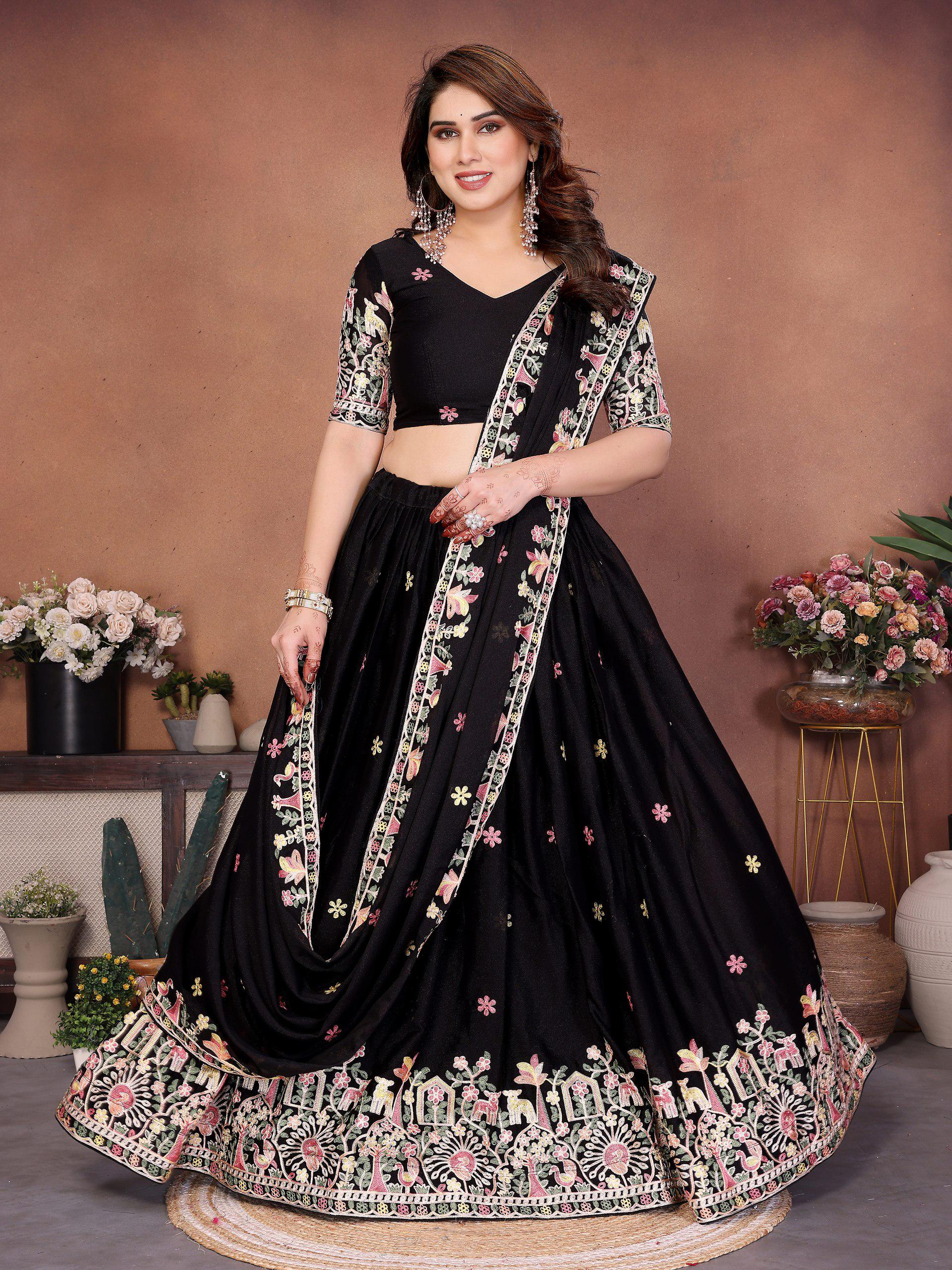 Embroidered Star Georgette Lehenga Choli Set, Indian Ethnic Wedding Party Wear