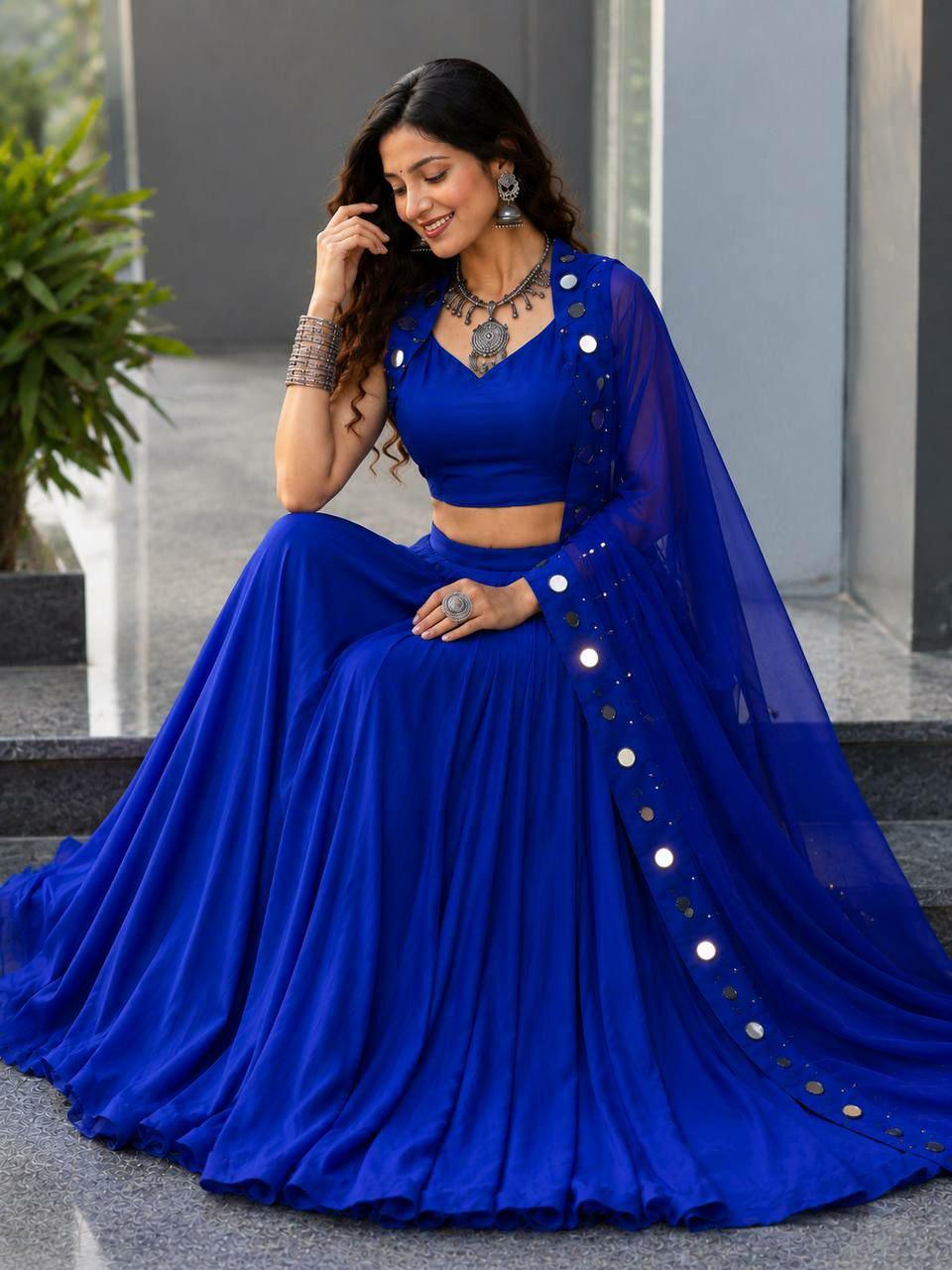Pure Cotton Navratri Lehenga Choli Set | 8 Meter Flare Mirror Work Blouse Dupatta