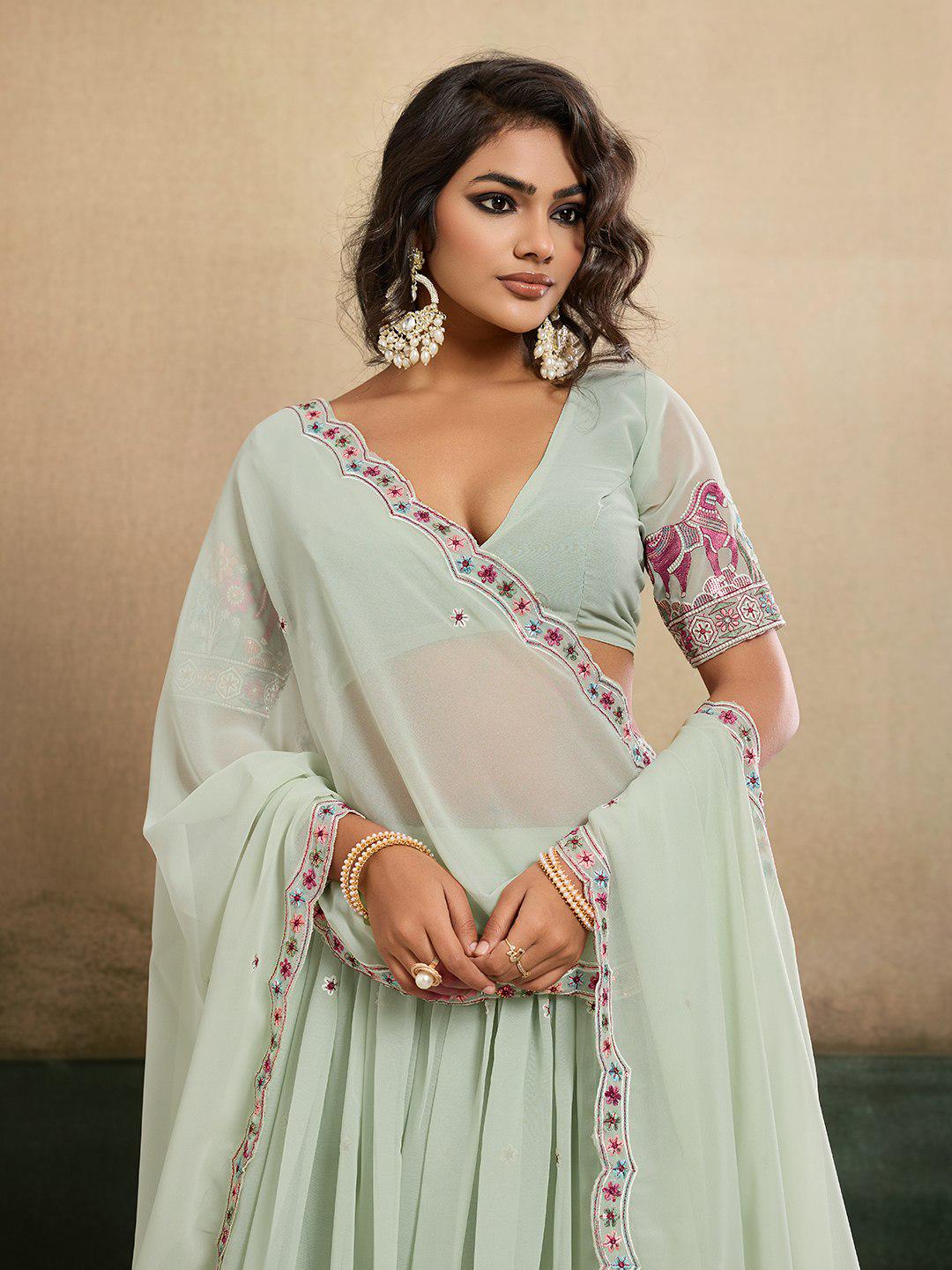 Embroidered Star Georgette Lehenga Choli Set | 4.5 Meter Flare, Cutwork Dupatta, Indian Festive Wear