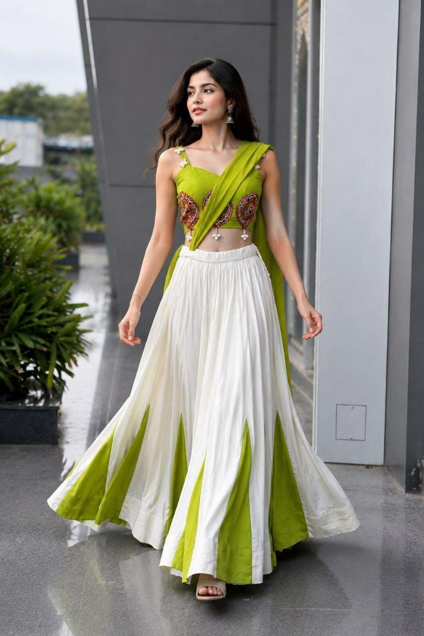 Pure Cotton Lehenga Choli Set | Real Mirror Work, 8 Meter Kali Flair, Georgette Dupatta