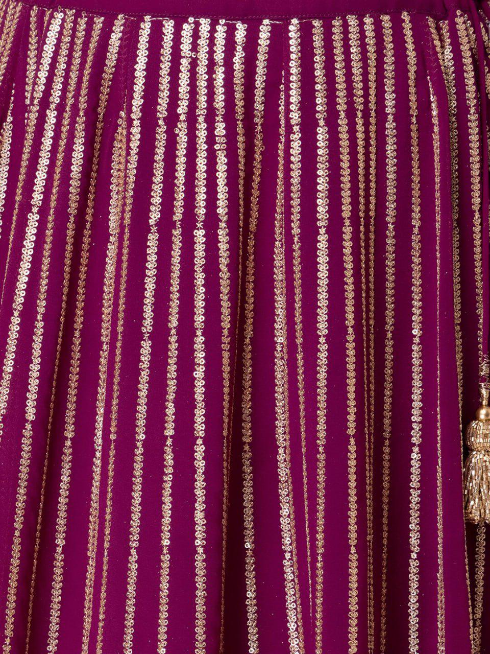 Wine Heavy Georgette Lehenga Choli | Zari Sequins Embroidered Wedding Outfit