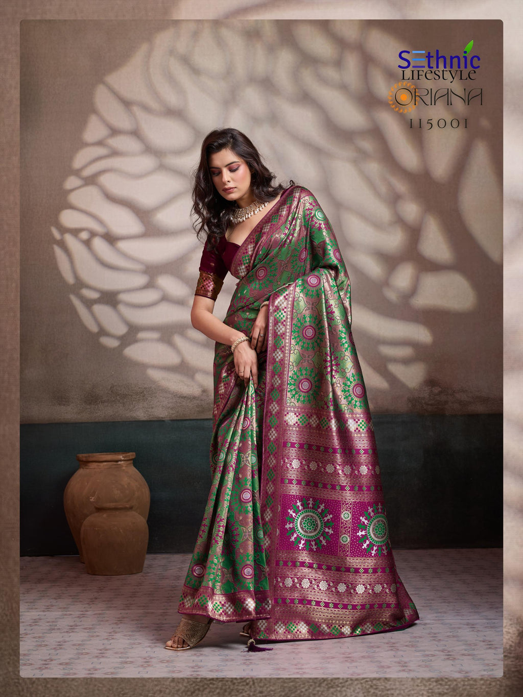 Soft Silk Meenakari Saree, Rich Zari Pallu, Konark Mandala Design, Indian Wedding Saree