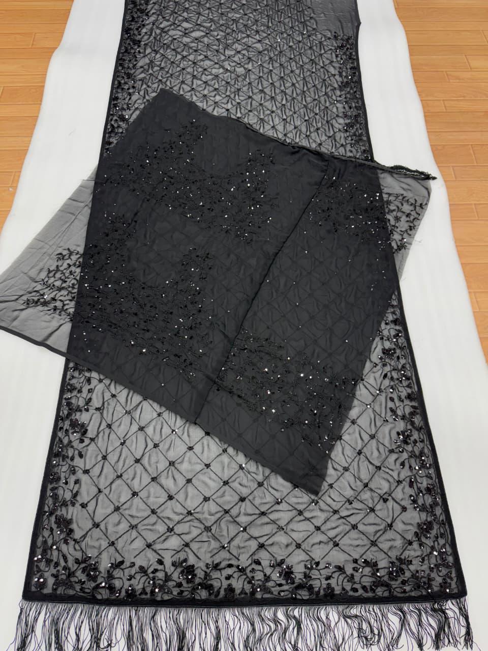 Elegant Heavy Embroidered Faux Georgette Saree
