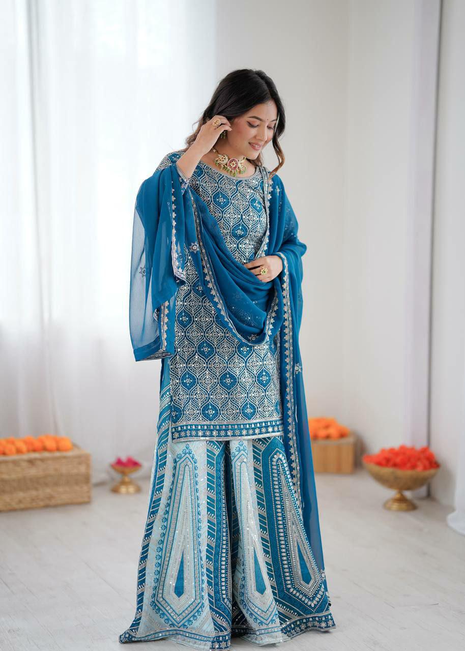 Faux Georgette Lehenga Choli Set, Sequins Embroidery, Indian Wedding Party Wear