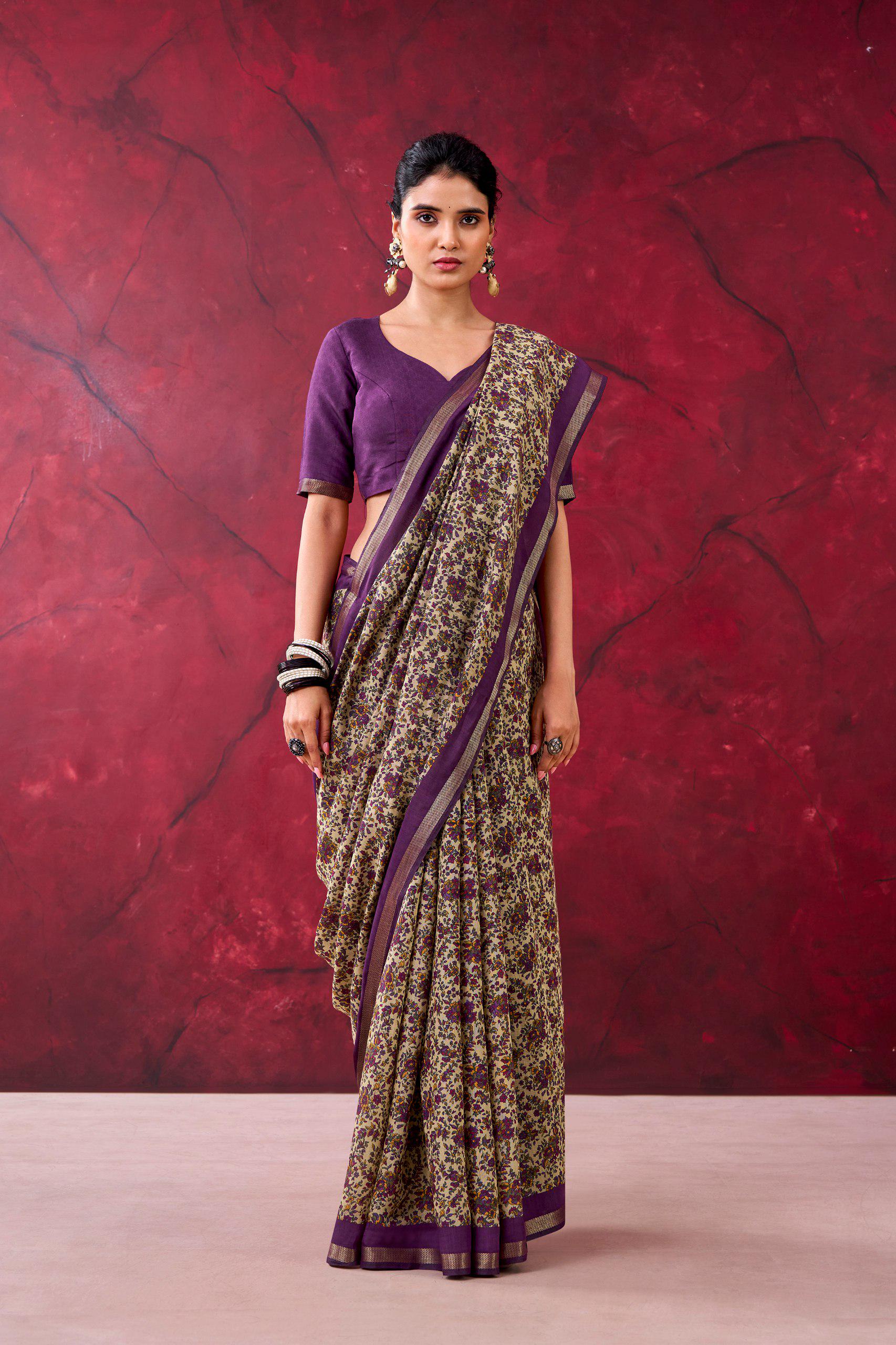 Polyester Viscose Chanderi Saree, Zari Weaving Print, Traditional Indian Party Wear (Unstitched Blouse)