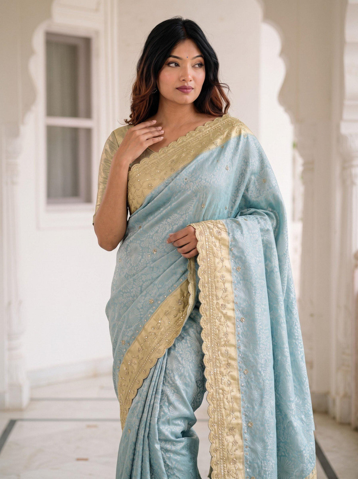 Pure Kanjivaram Silk Saree | Gold Zari Border, Embroidered Wedding Saree, Unstitched Blouse