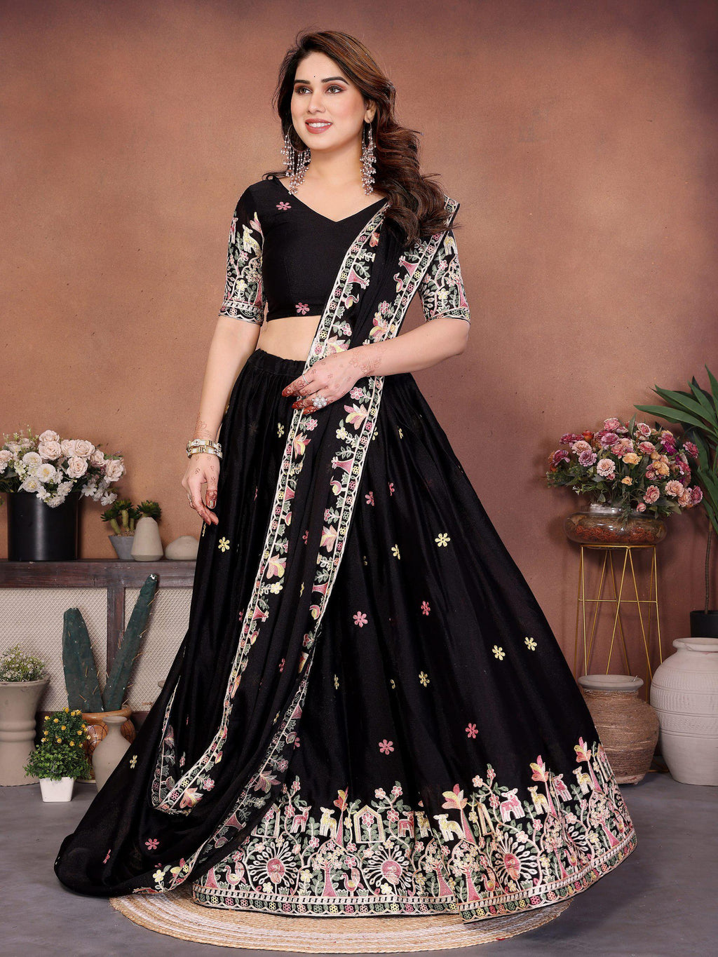 Embroidered Star Georgette Lehenga Choli Set | Indian Wedding Wear, Bridal Festive (3 Colours)