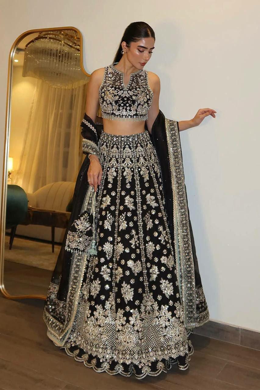 Embroidered Chinon Silk Lehenga Choli Set | Zari, Dori, Sequin Work, Tassel Blouse, Dupatta