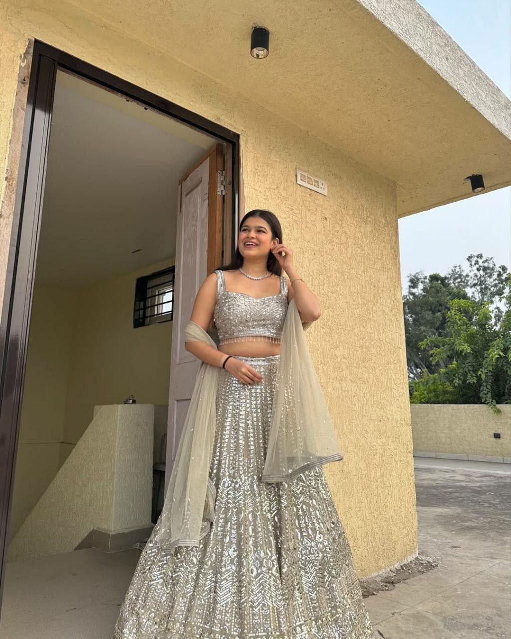 Faux Georgette Lehenga Choli Set | Sequin Embroidery, 3.5 Meter Flare, Bridal Party Wear