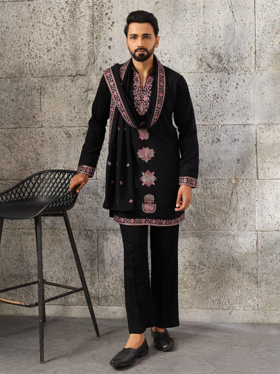 Japanese Fabric Kurta Pant Set | Thread Sequin Embroidered Ethnic Festive Outfit