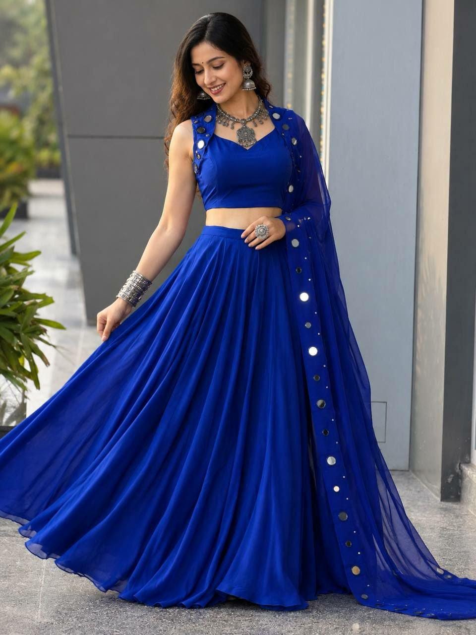 Pure Cotton Navratri Lehenga Choli Set | 8 Meter Flare Mirror Work Blouse Dupatta