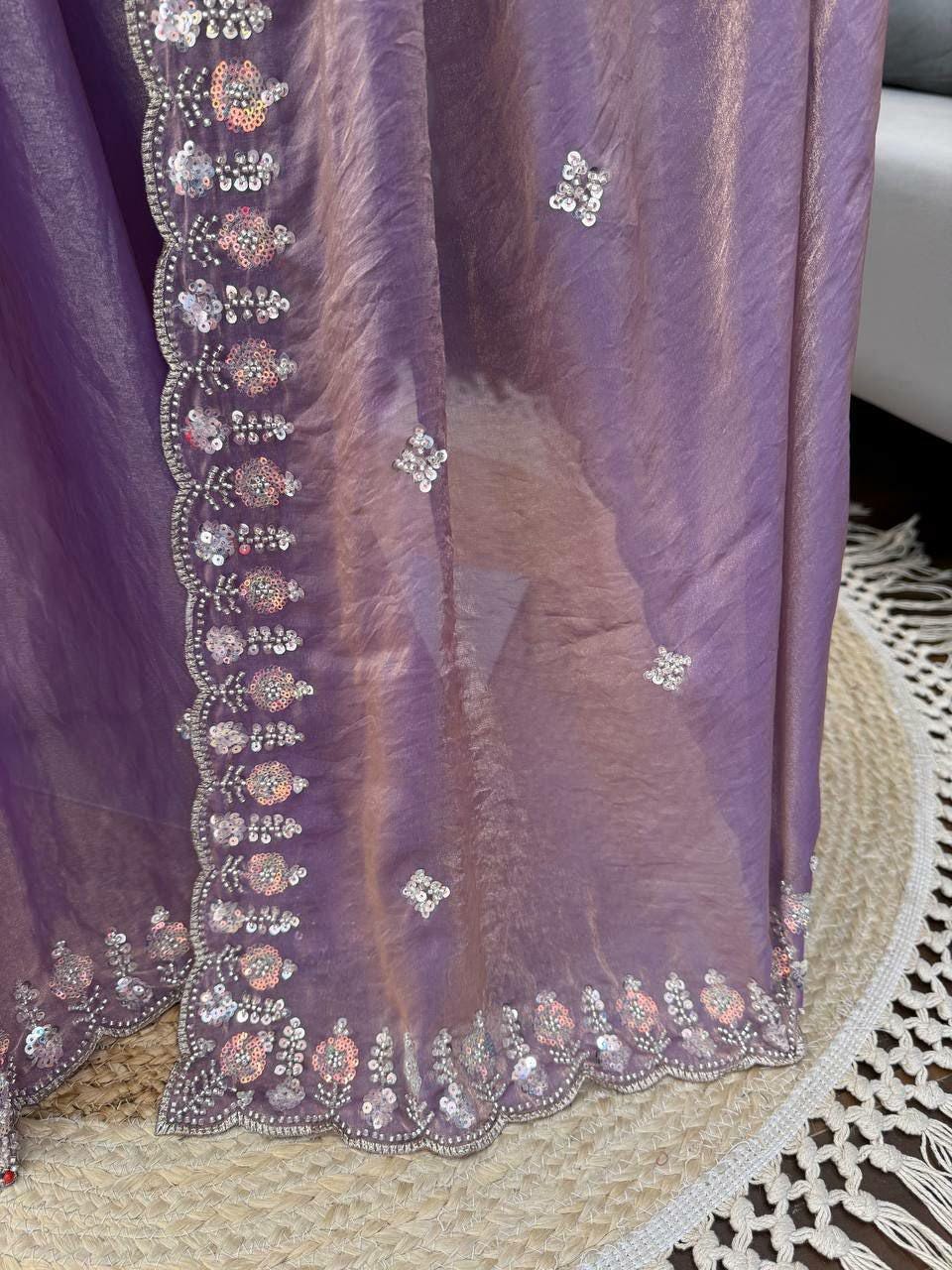 Fendy Silk Designer Saree with Heavy Beads, Thread & Sequin Work