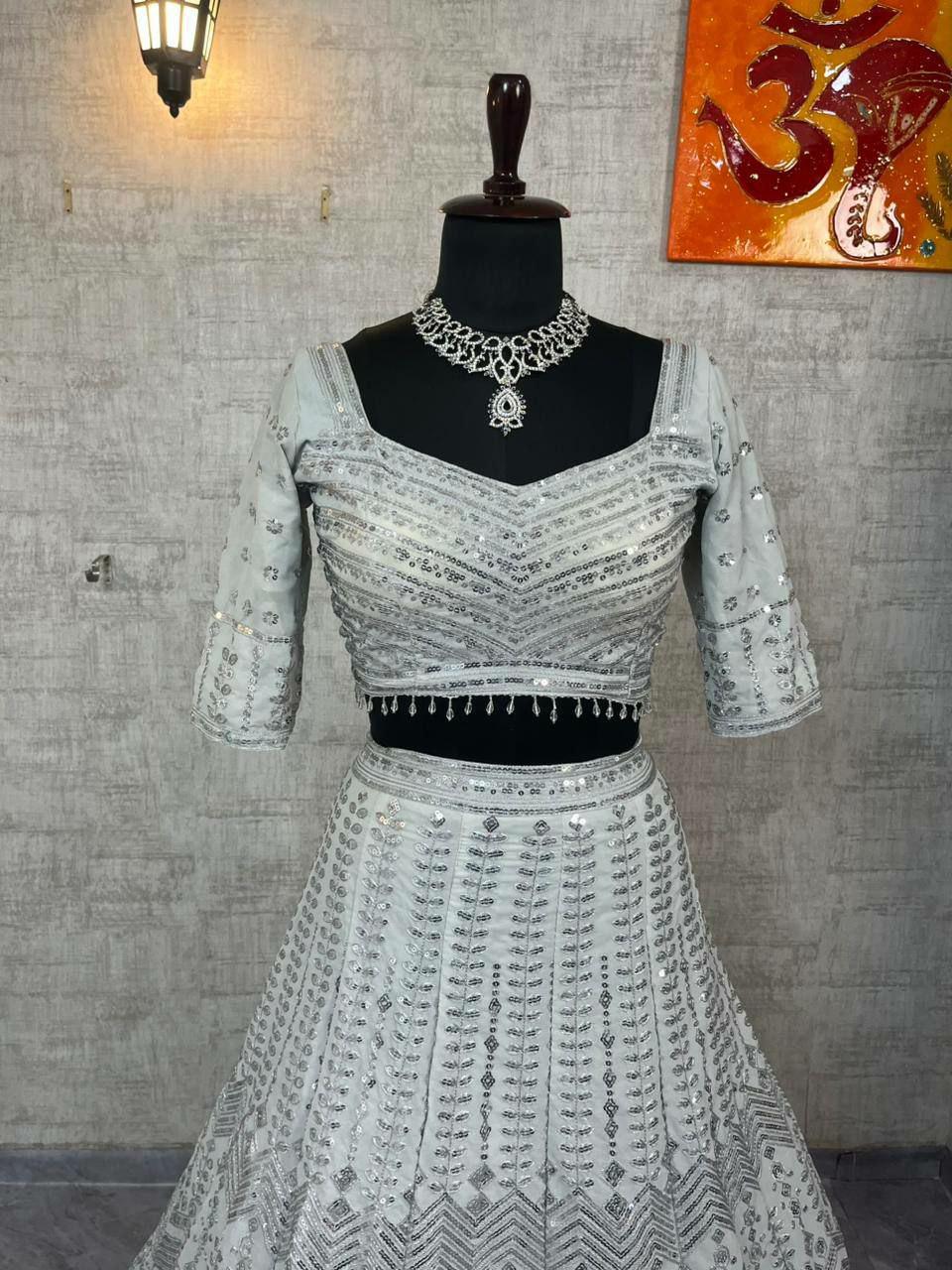 Faux Georgette Lehenga Choli Set | Sequin Embroidery, 3.5 Meter Flare, Bridal Party Wear