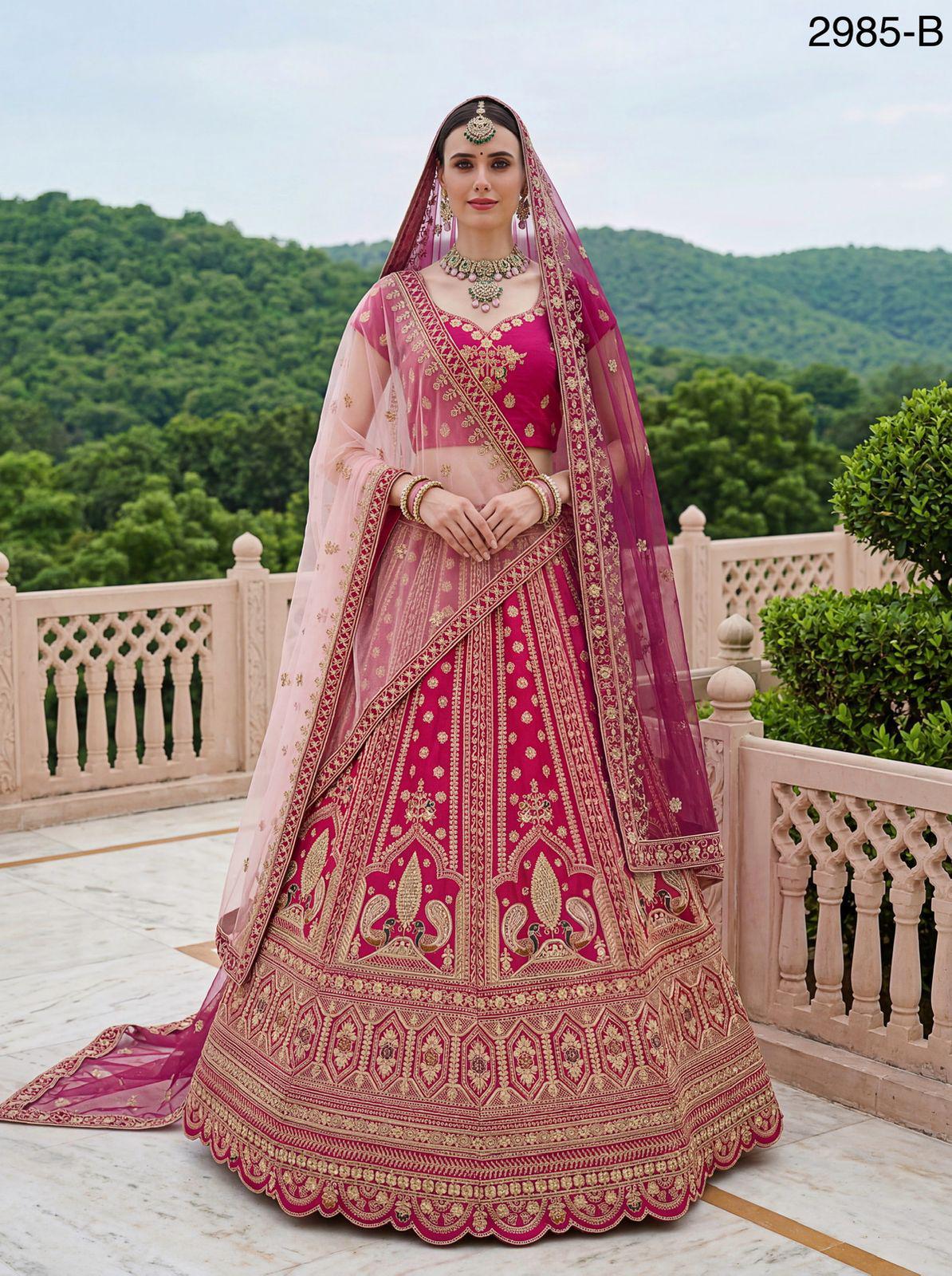 Red Silk Lehenga Choli, Peacock Dori Embroidery, Zari Diamond Work, Bridal Indian Set