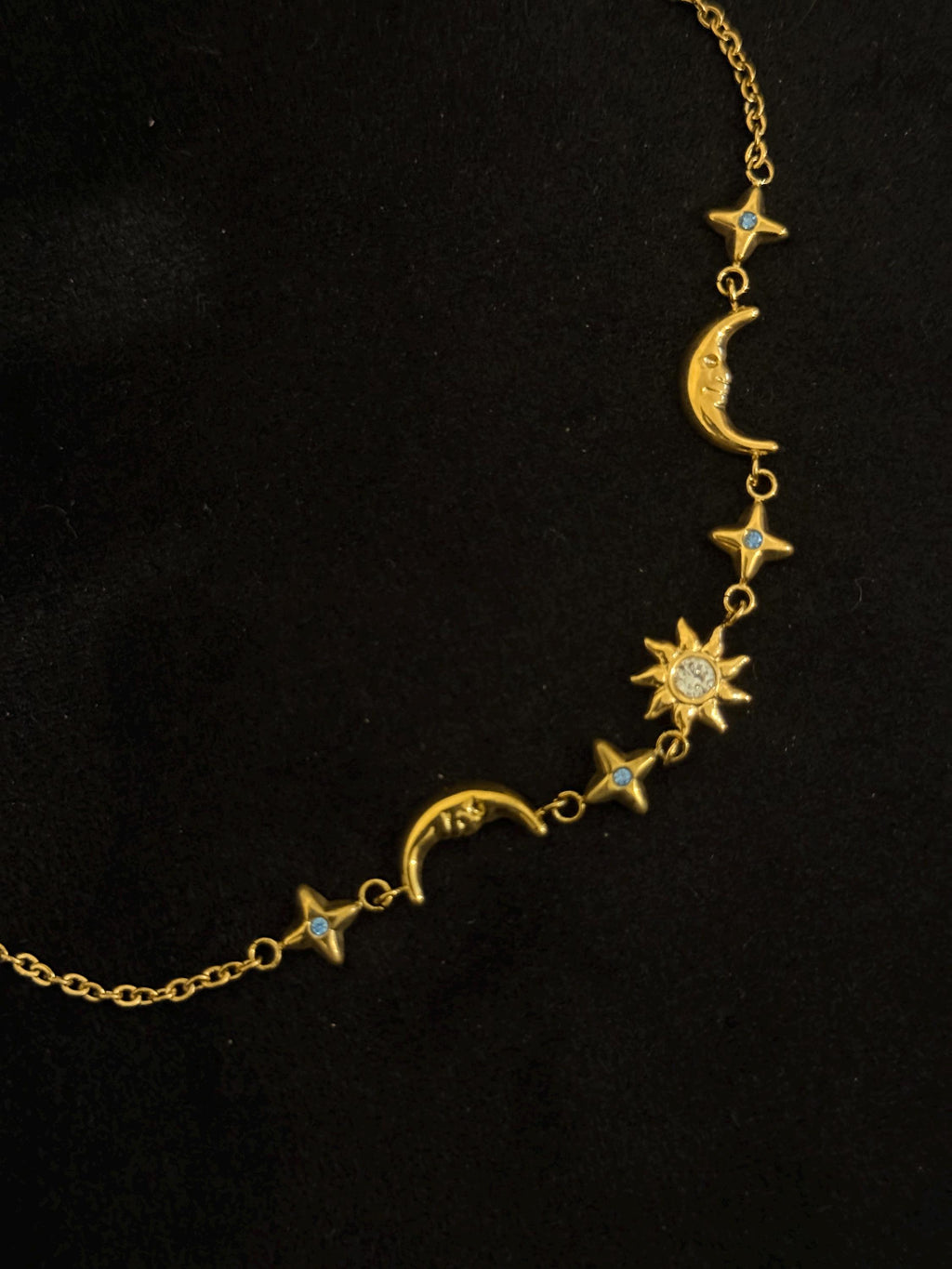 Gold Sun Moon Star Necklace, Celestial Charm, Stainless Steel, Waterproof Astrology Jewelry