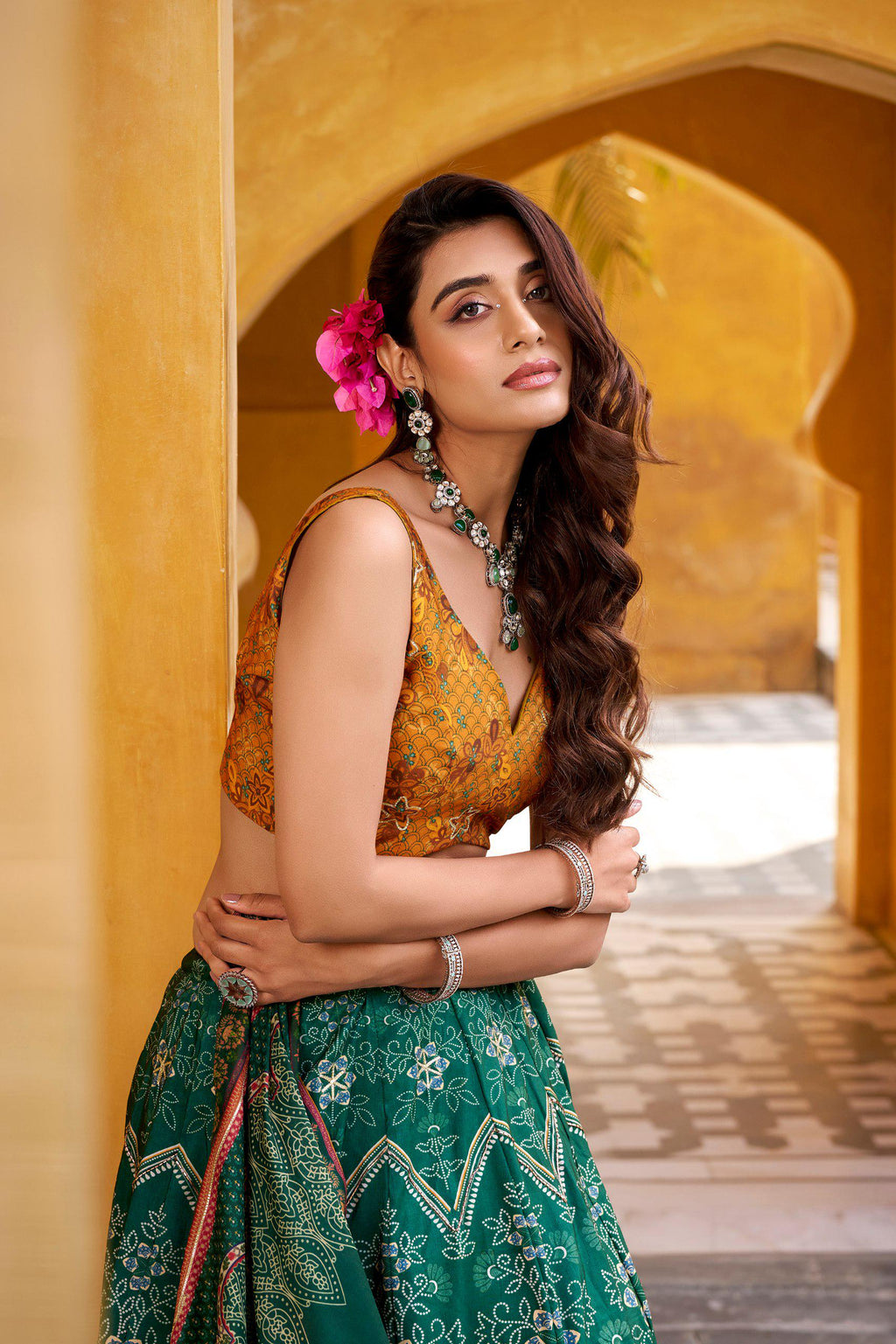 Vaishali Silk Lehenga Choli Set | Printed Maslin Dupatta, Gotta Patti Lace, Beads Work