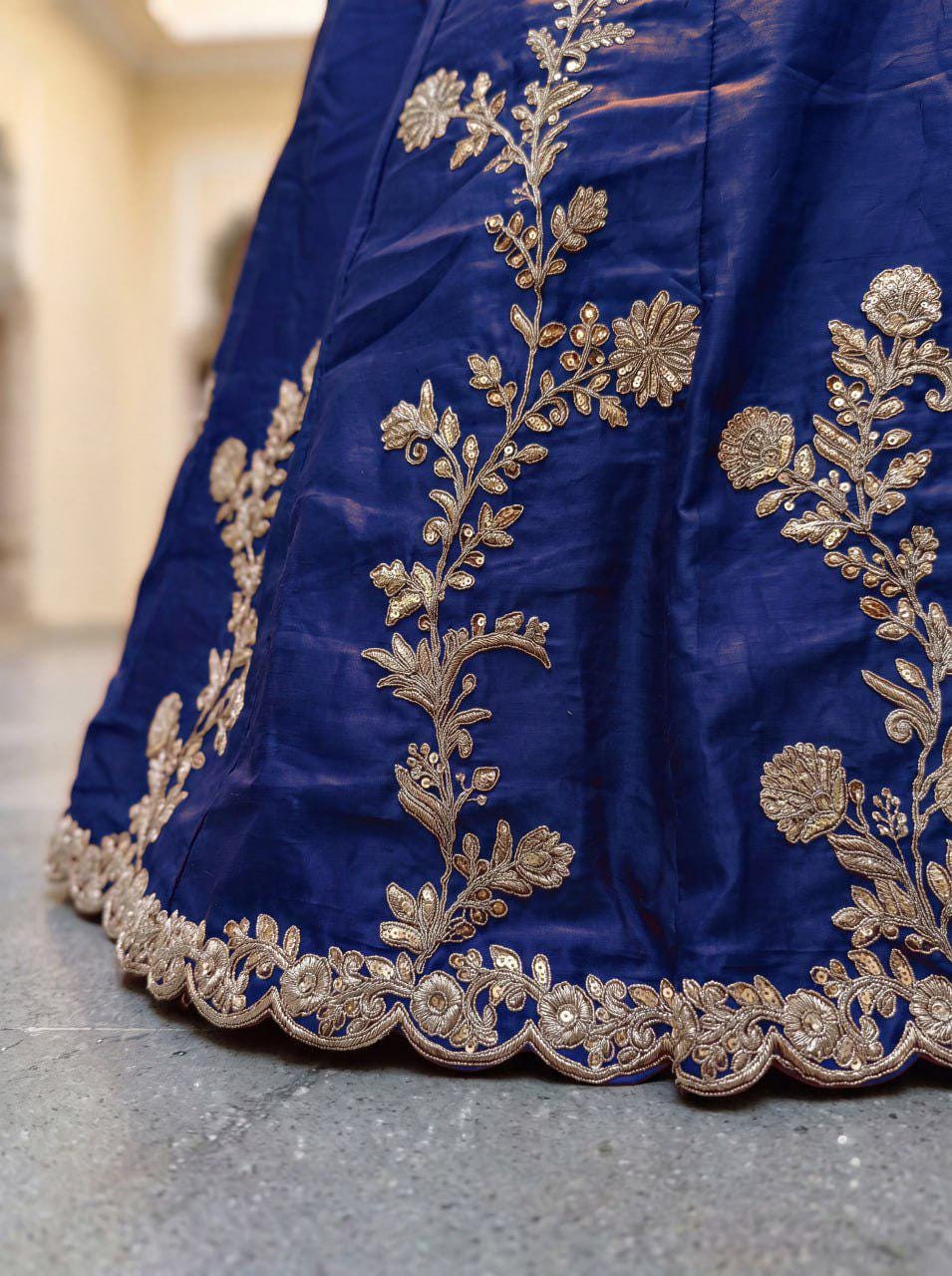 Navy Blue Rangoli Silk Lehenga Choli Set | Zari Dori Sequins Embroidery, Festive Outfit