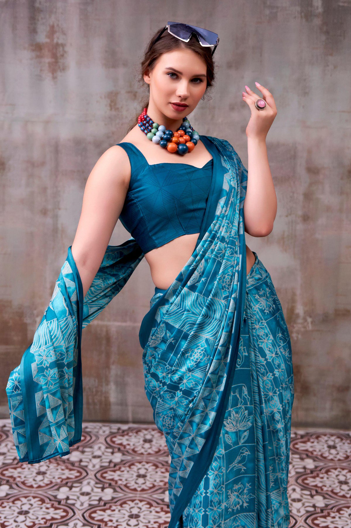 Satin Silk Printed Saree with Unstitched Blouse, Elegant Indian Festive Wear