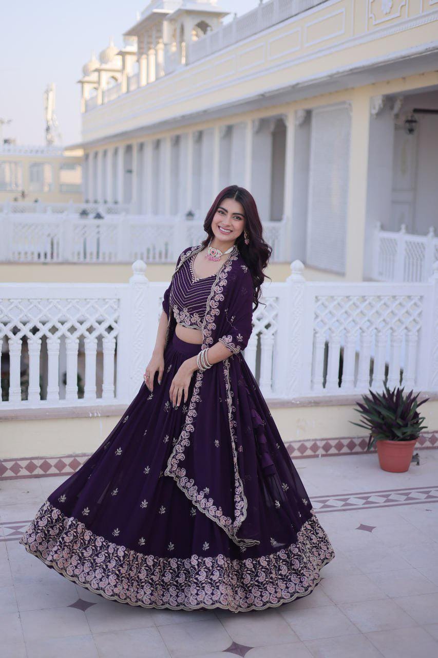 Fox Blooming Lehenga Choli Set, Sequins Zari Embroidery, Fully Stitched Wedding Outfit