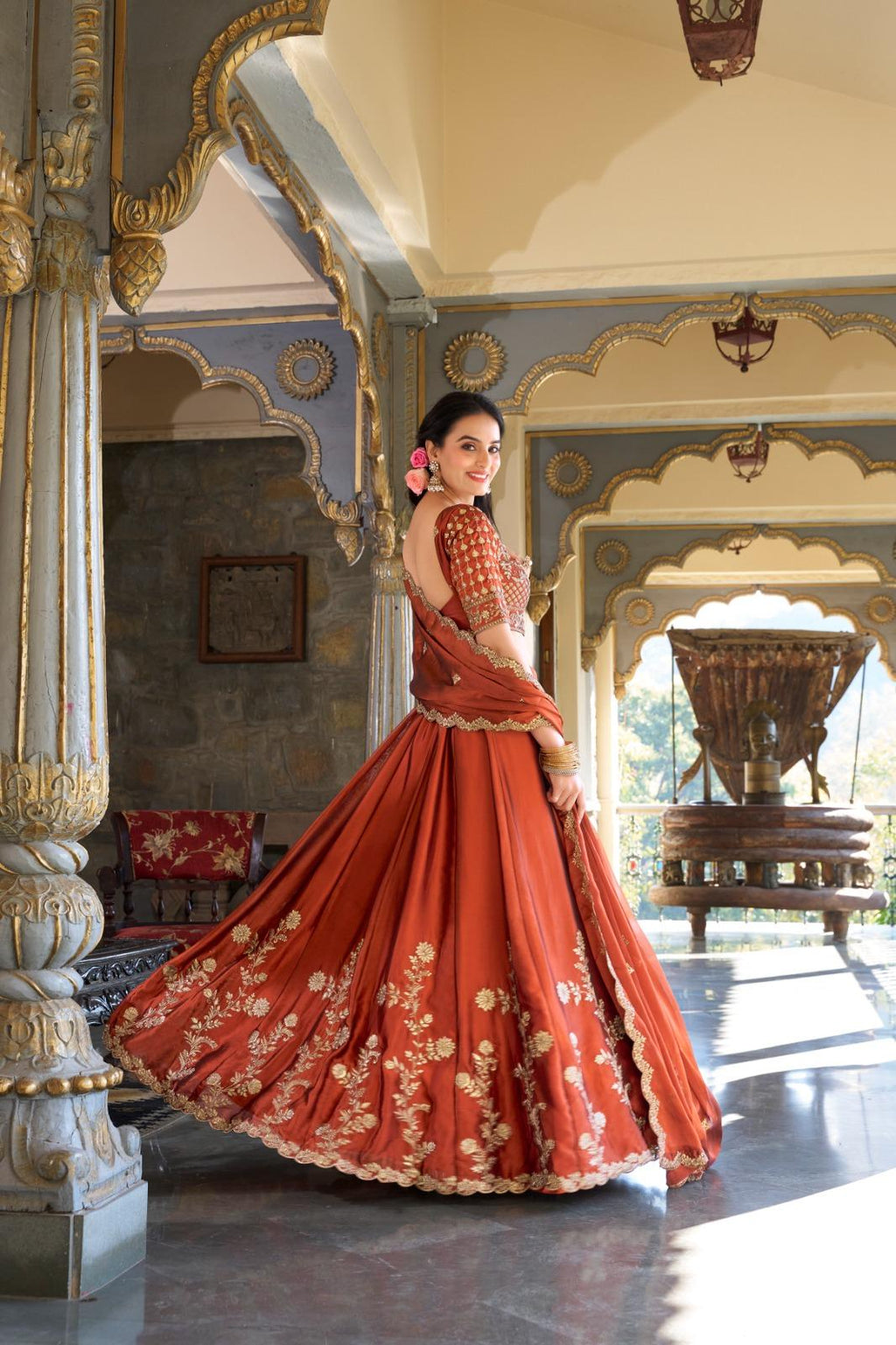 Rangoli Silk Embroidered Lehenga Choli Set, Zari Dori Sequins Work, Indian Wedding Outfit