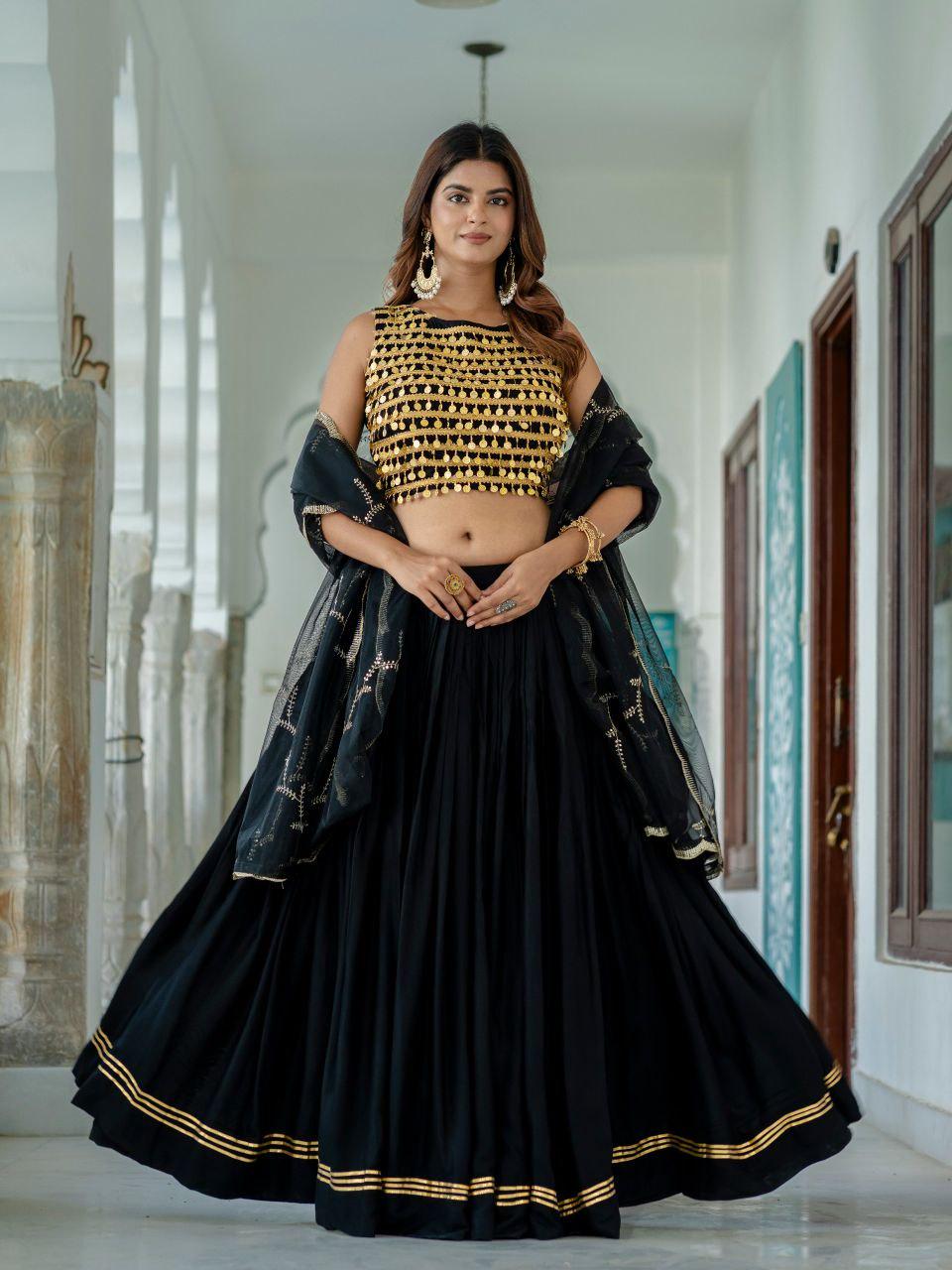 Rayon Lehenga Choli Set | Coin Work Blouse, 6 Meter Flare, Net Dupatta