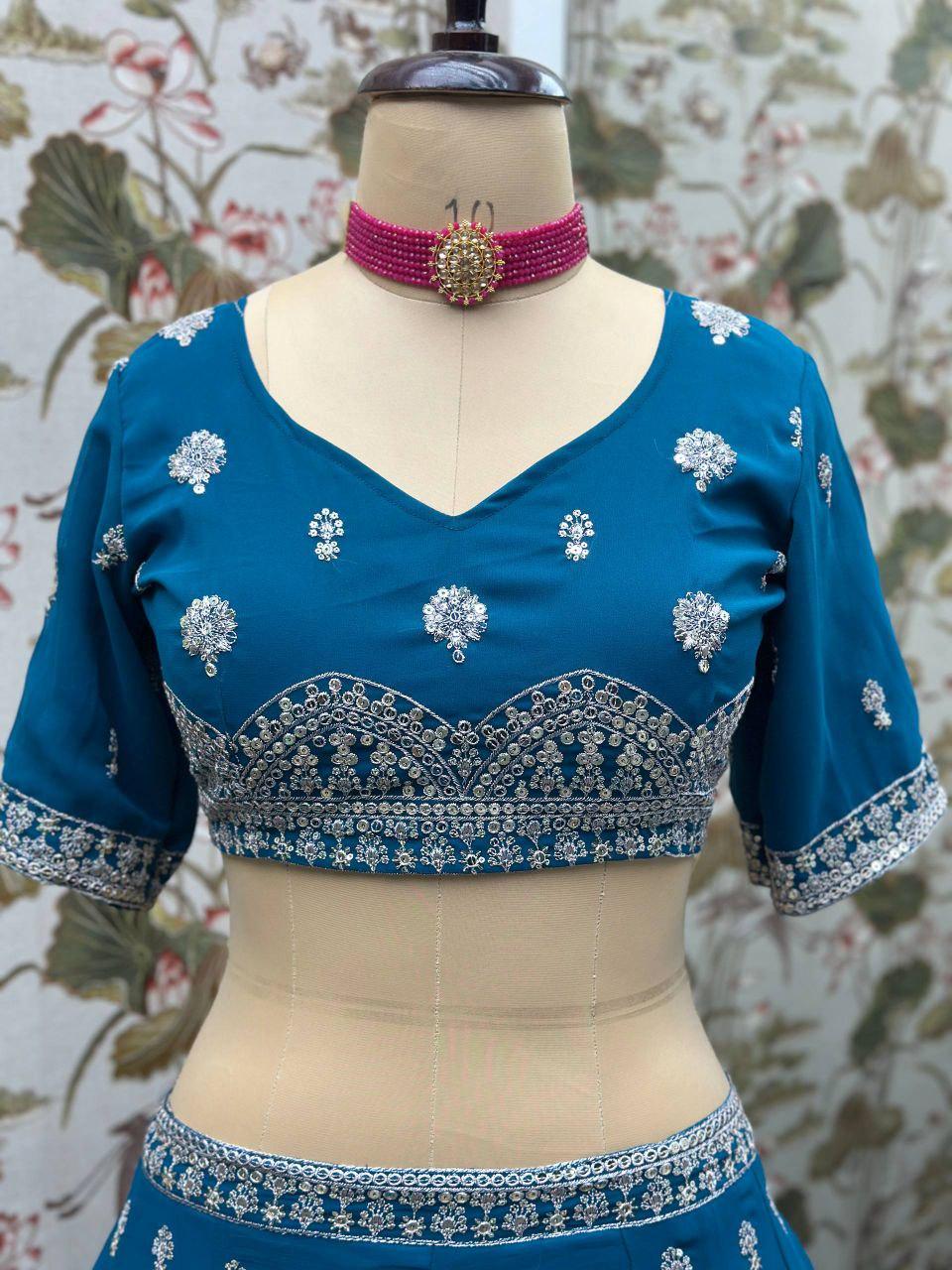 Faux Georgette Lehenga Choli Set | Sequin Embroidery, Net Dupatta, Festive Wear