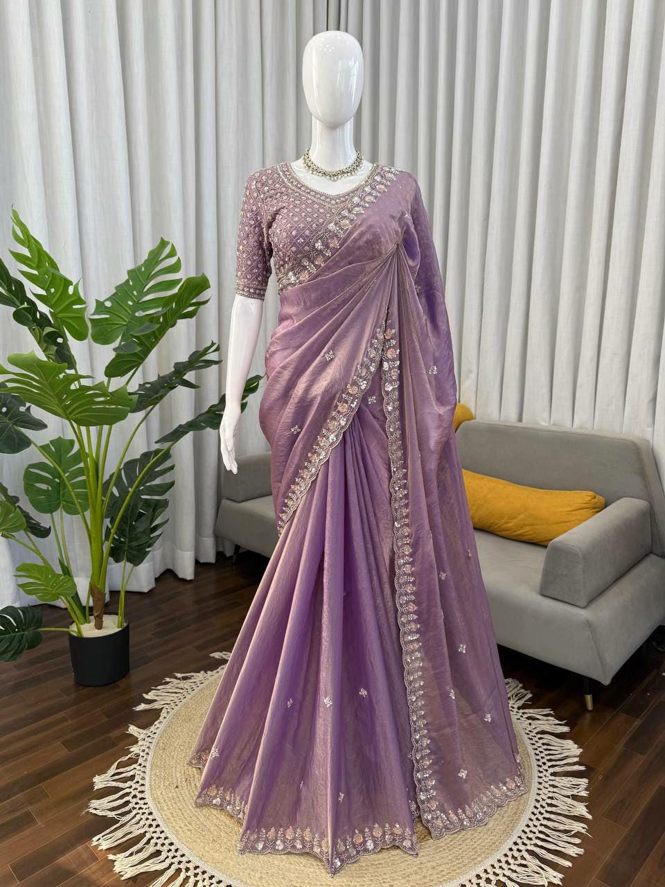 Fendy Silk Designer Saree with Heavy Beads, Thread & Sequin Work