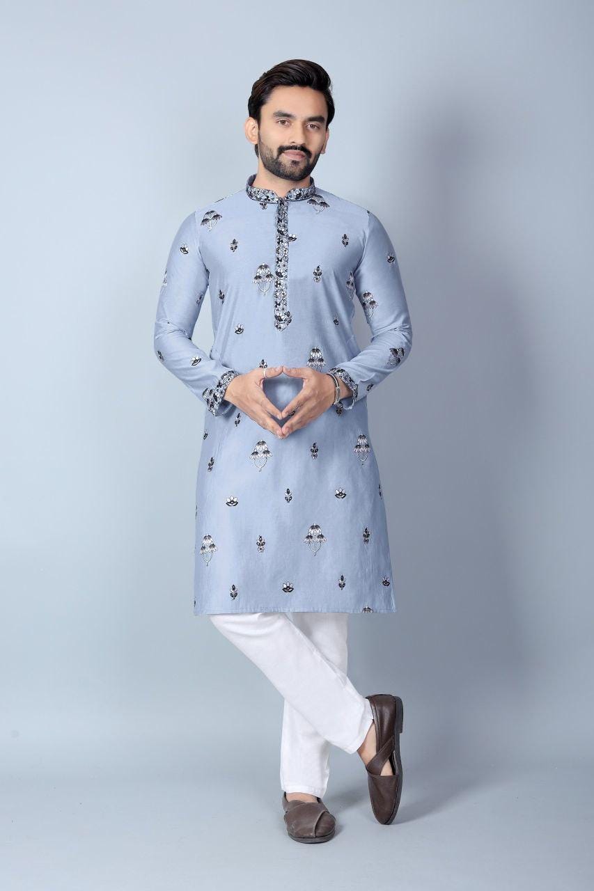 Men's Chanderi Silk Kurta Pajama Set | Festive Indian Ethnic Wear, Cotton Pajama