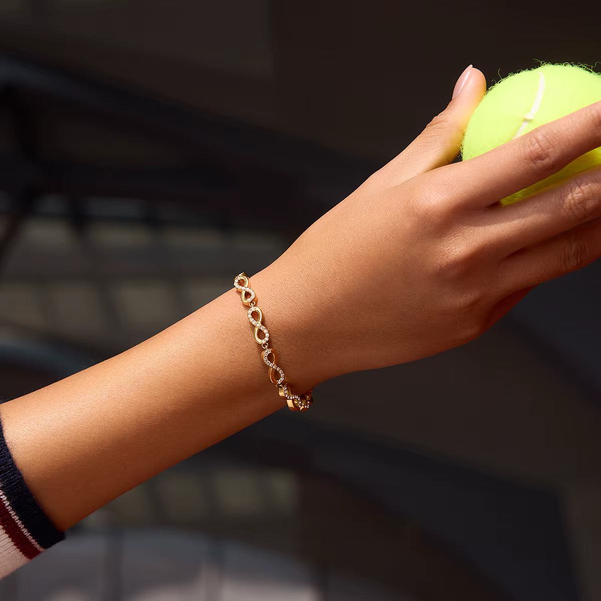 Gold Infinity Bracelet, Sparkling Crystal Accents, Stainless Steel, Adjustable Wrist Jewelry
