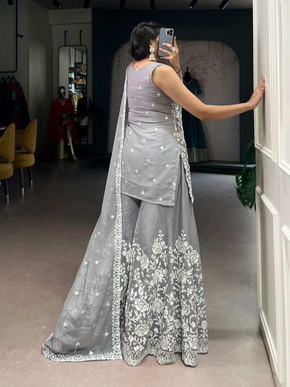 Embroidered Star Georgette Suit Set with Dupatta, Sequins Thread Work Salwar Outfit