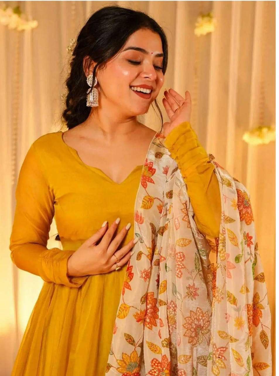 Georgette Anarkali Gown with Digital Print Dupatta, Festive Ethnic Dress