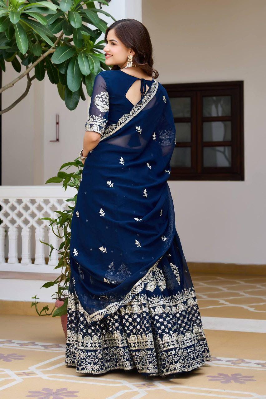 Heavy Fox Georgette Lehenga Choli | Embroidery, Sequin Work, 3.5M Flair, Stitched Party Wear Set