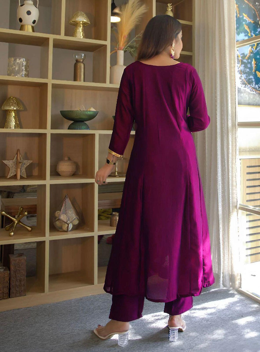 Embroidered Vichitra Silk Kurta Pant Set, 48 Inch Festive Ethnic Wear (M-3XL)