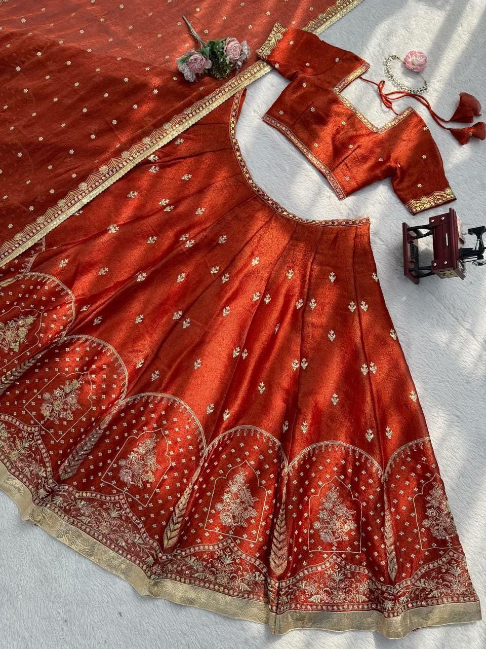 Krishma Silk Lehenga Choli Set | Thread Sequin Work, 3.8 Meter Flair, Bridal Wear