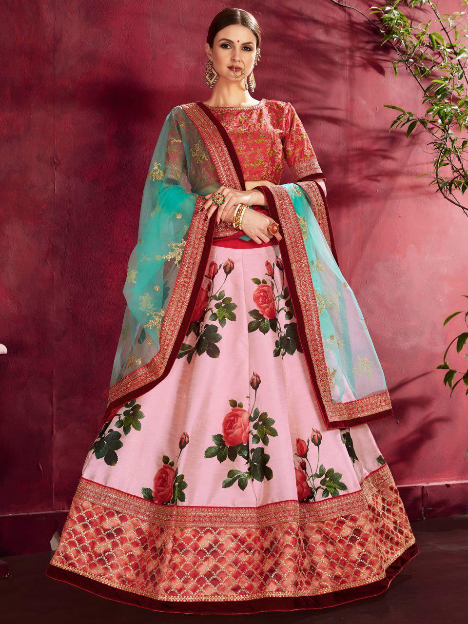 Cream Tissue Lehenga Choli Set, Sequins Embroidery, Wedding Party Wear