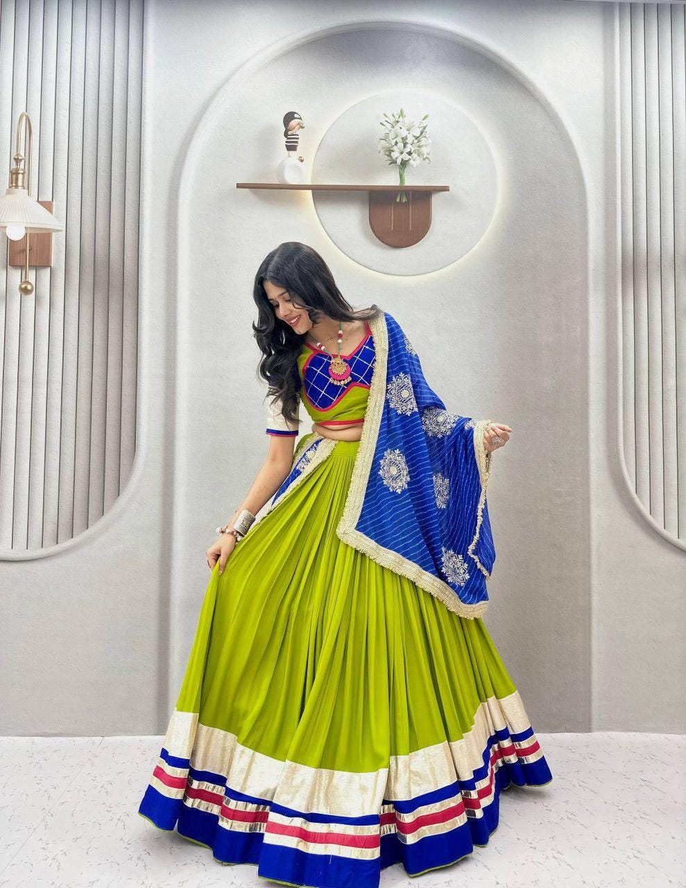 Pure Cotton Lehenga Choli Set | Heavy Ribbon Work, Lampi Lace, 6 Meter Flair