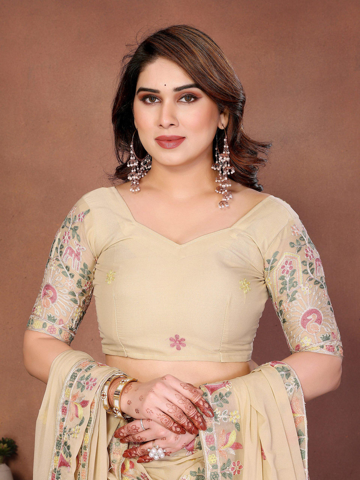 Embroidered Star Georgette Lehenga Choli Set | Ready-to-Wear Bridal Indian Wedding Wear Dupatta Cutwork Border