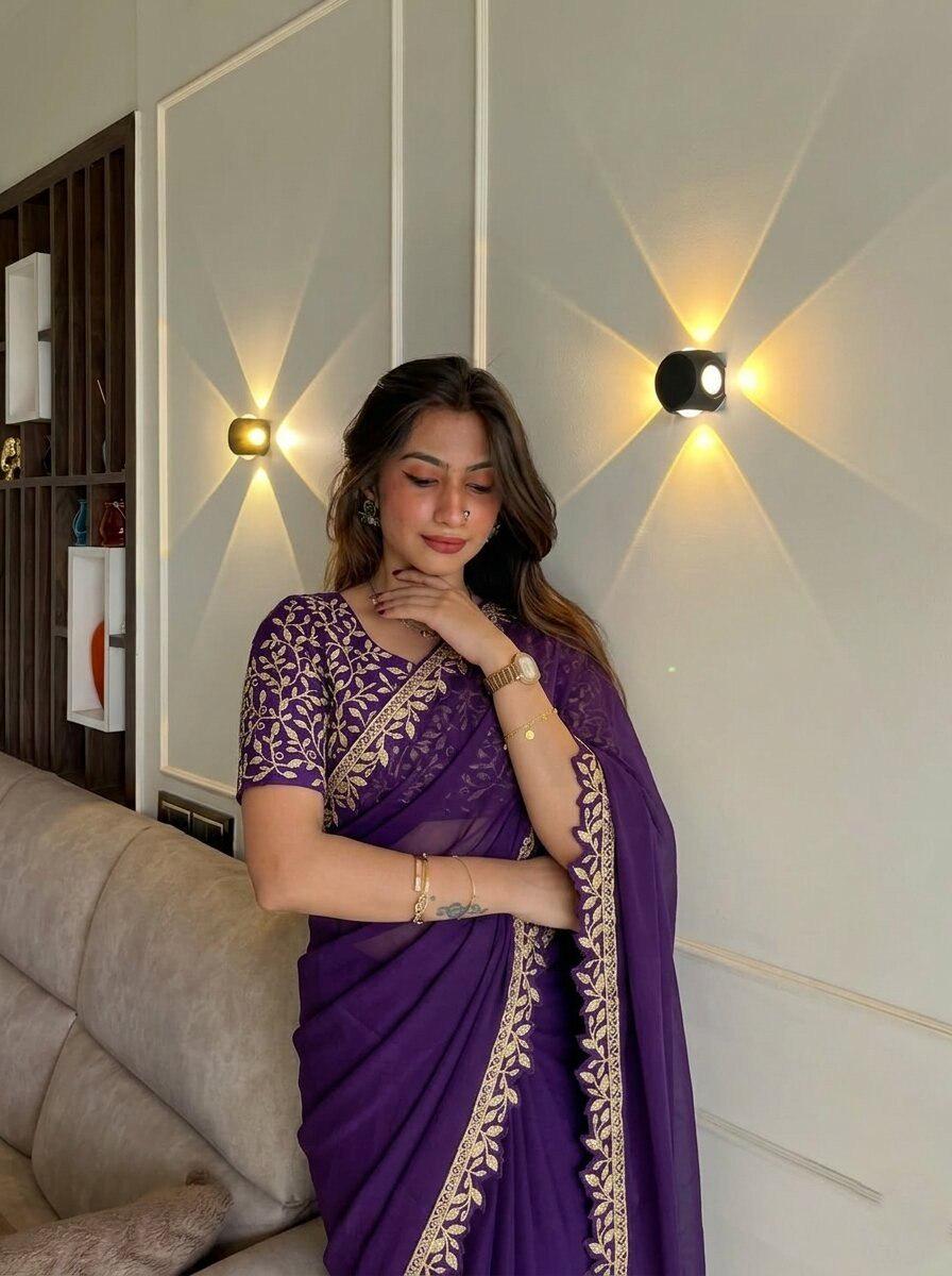 Rangoli Silk Saree | Lace Cutwork Border, Embroidered Blouse, Wedding Party Wear