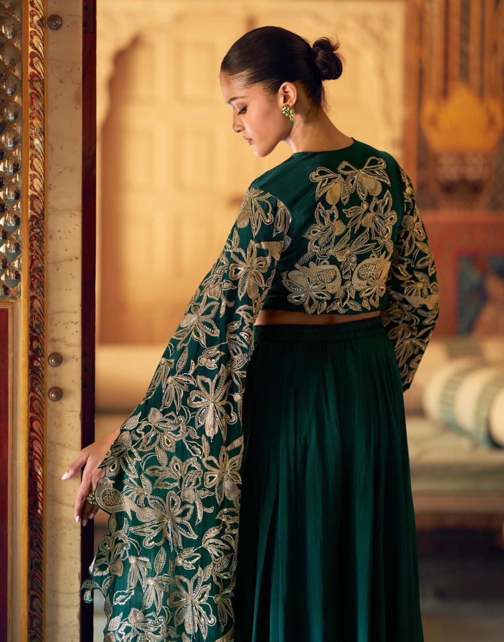 Embroidered Chinon Silk Palazzo Set, Festive Party Wear Ethnic Outfit