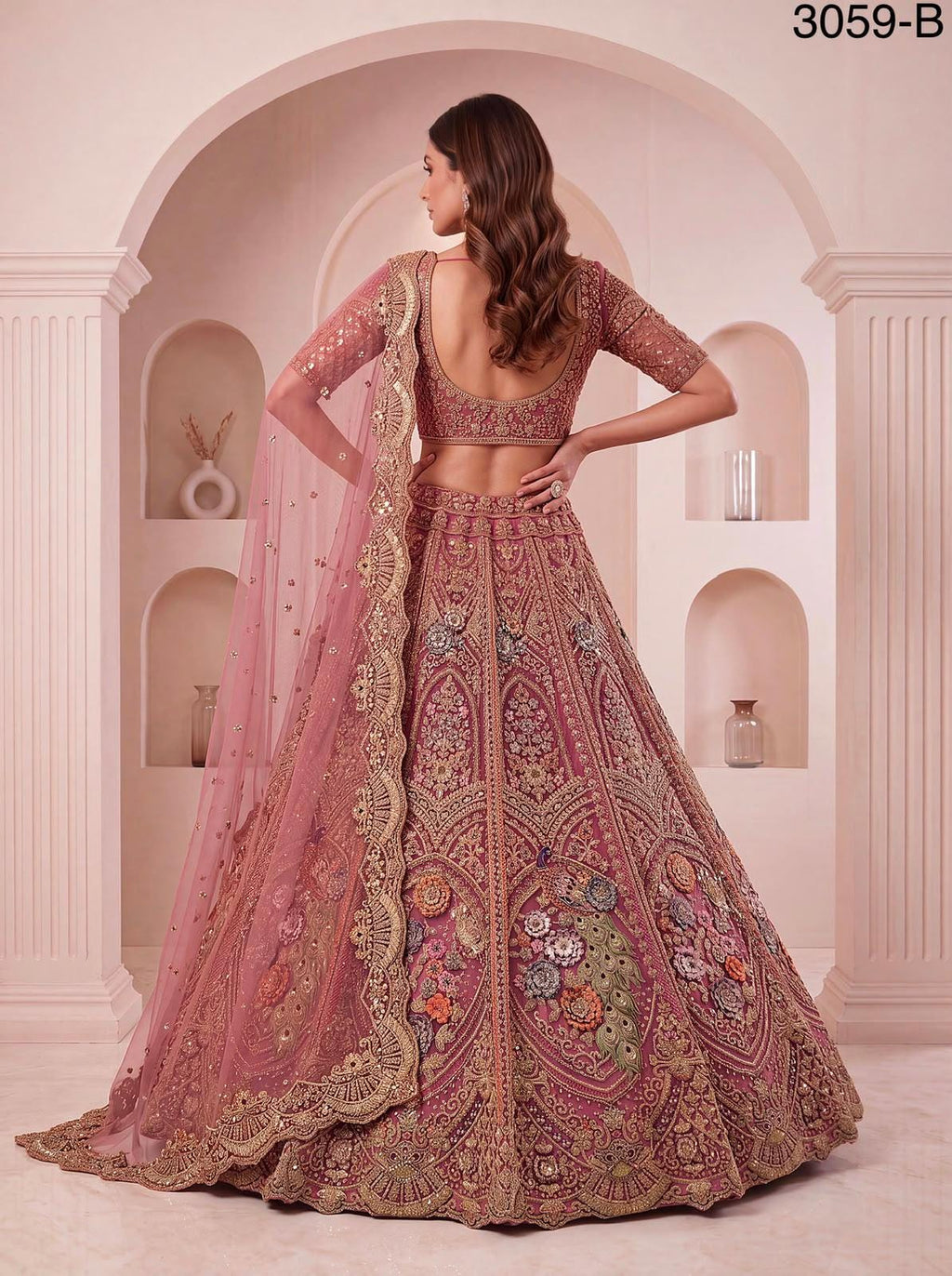 Luxury Peacock Embroidered Bridal Lehenga Choli Set | Zari Sequins Zircon Net Wedding Wear