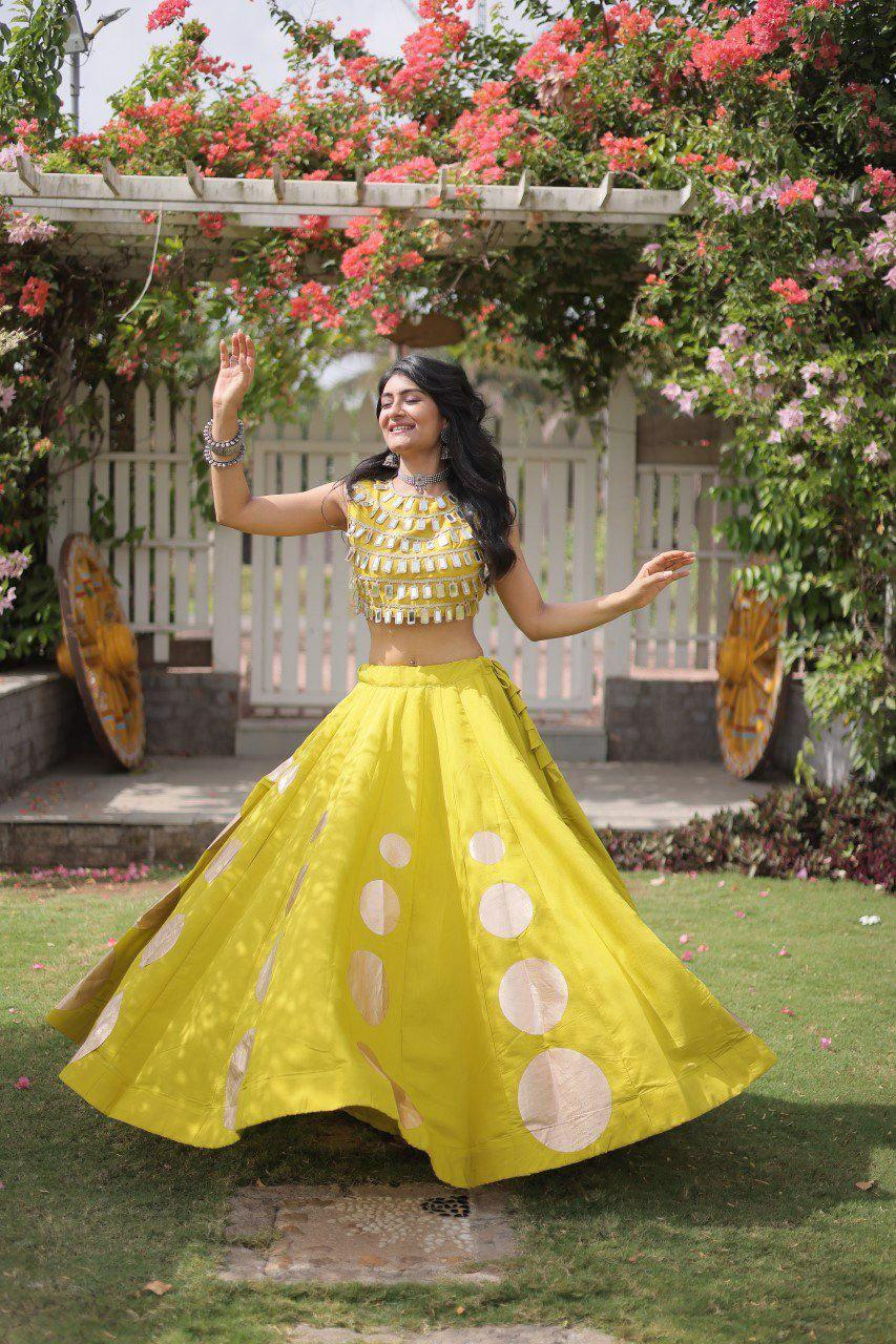 Roman Silk Lehenga Choli Set | Gota Work, Mirror Lace Blouse, Festive Wear