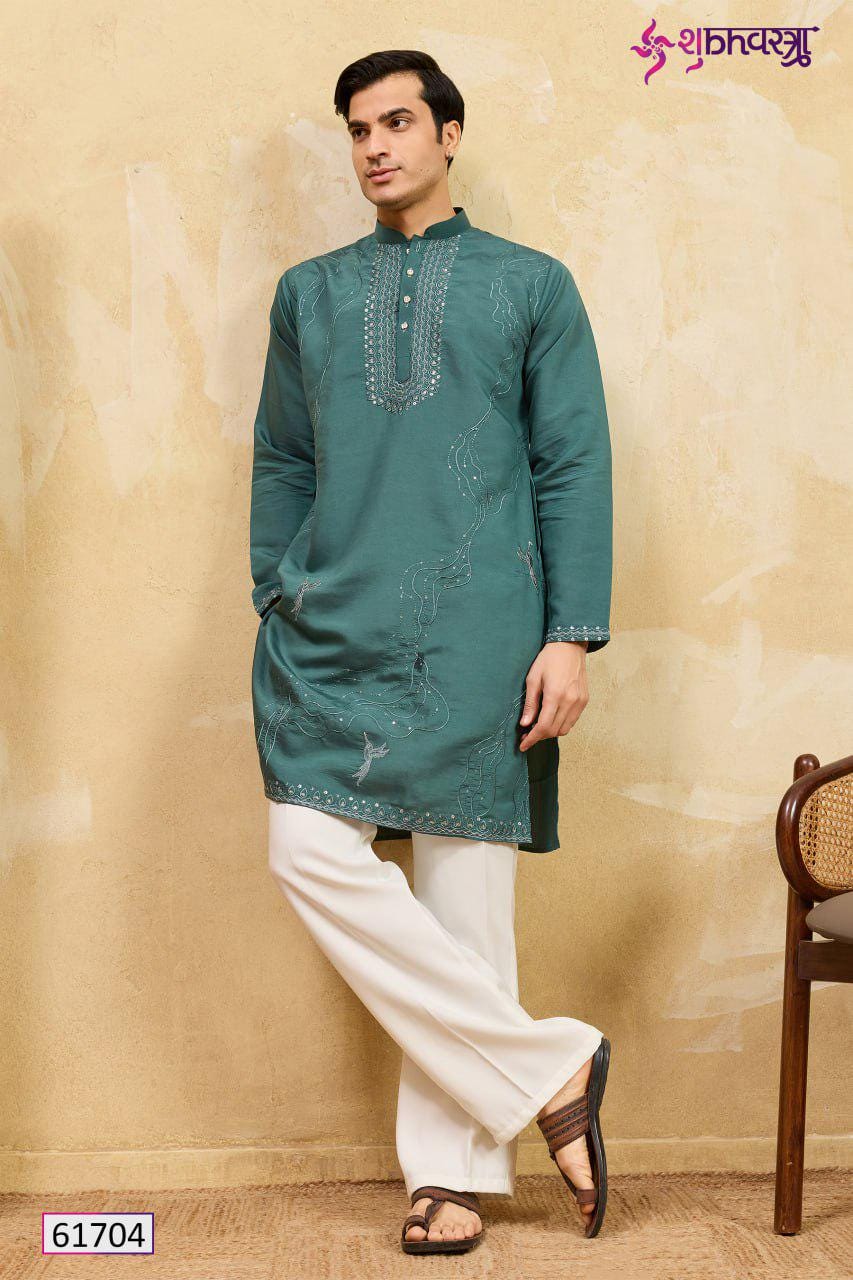 Viscose Silk Embroidered Kurta Set, Multi-Thread Sequins Ethnic Dress