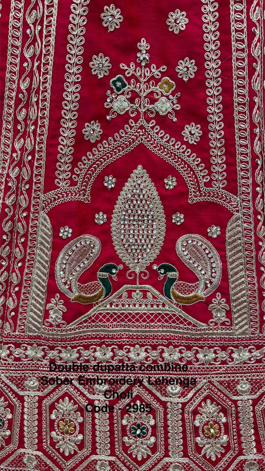 Red Silk Lehenga Choli, Peacock Dori Embroidery, Zari Diamond Work, Bridal Indian Set