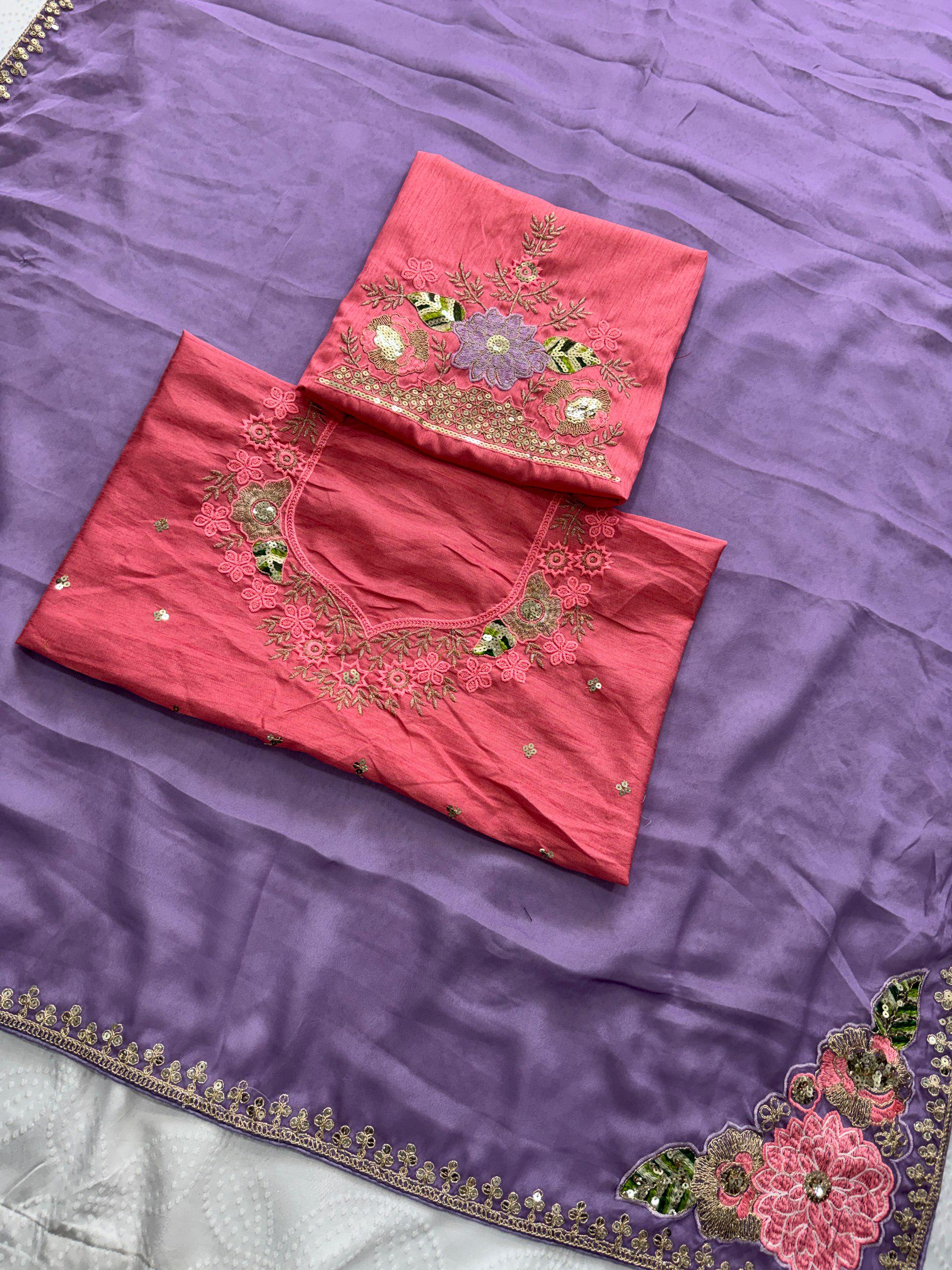 Rangoli Silk Saree with Embroidered Blouse | Cutwork Border Wedding Party Wear